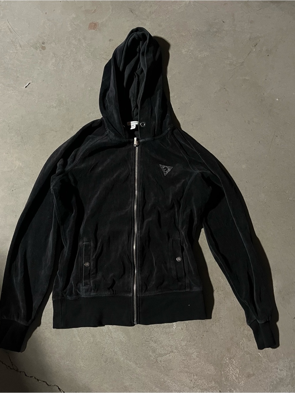 Guess Black Velvet Zip-Up Hoodie